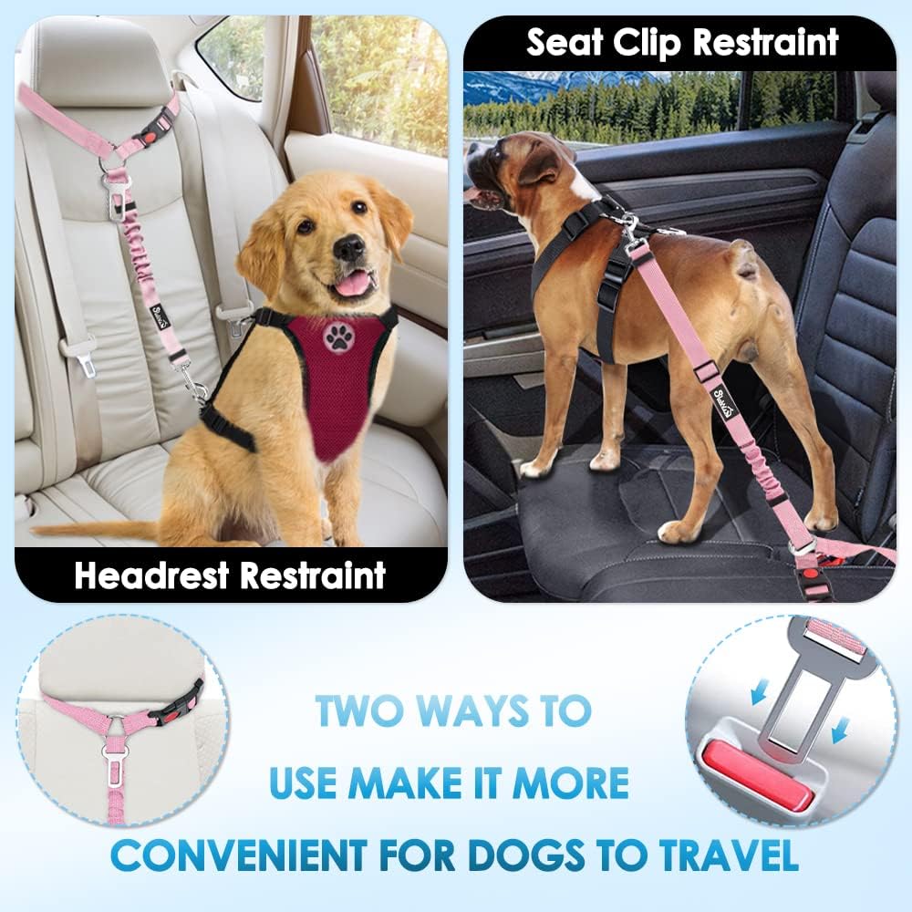 SlowTon Dog Seat Belt for Car - I.Pink / Medium/Large (Headrest + Clip) - image 2