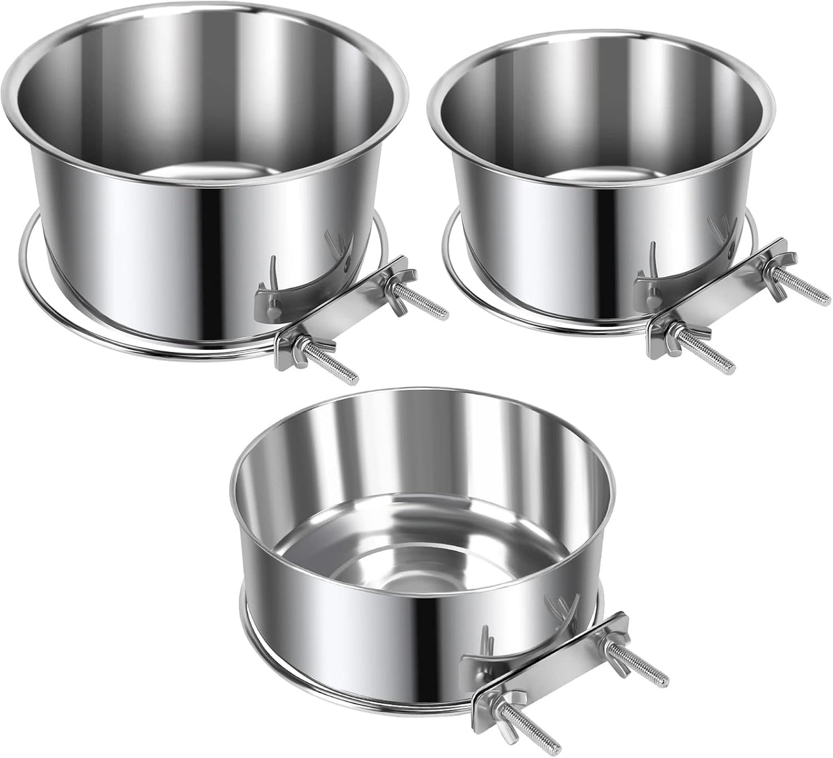 2 Pcs Stainless Steel Small Dog Crate Food Water Bowl - L (77 & 45 & 41 OZ) / Silver