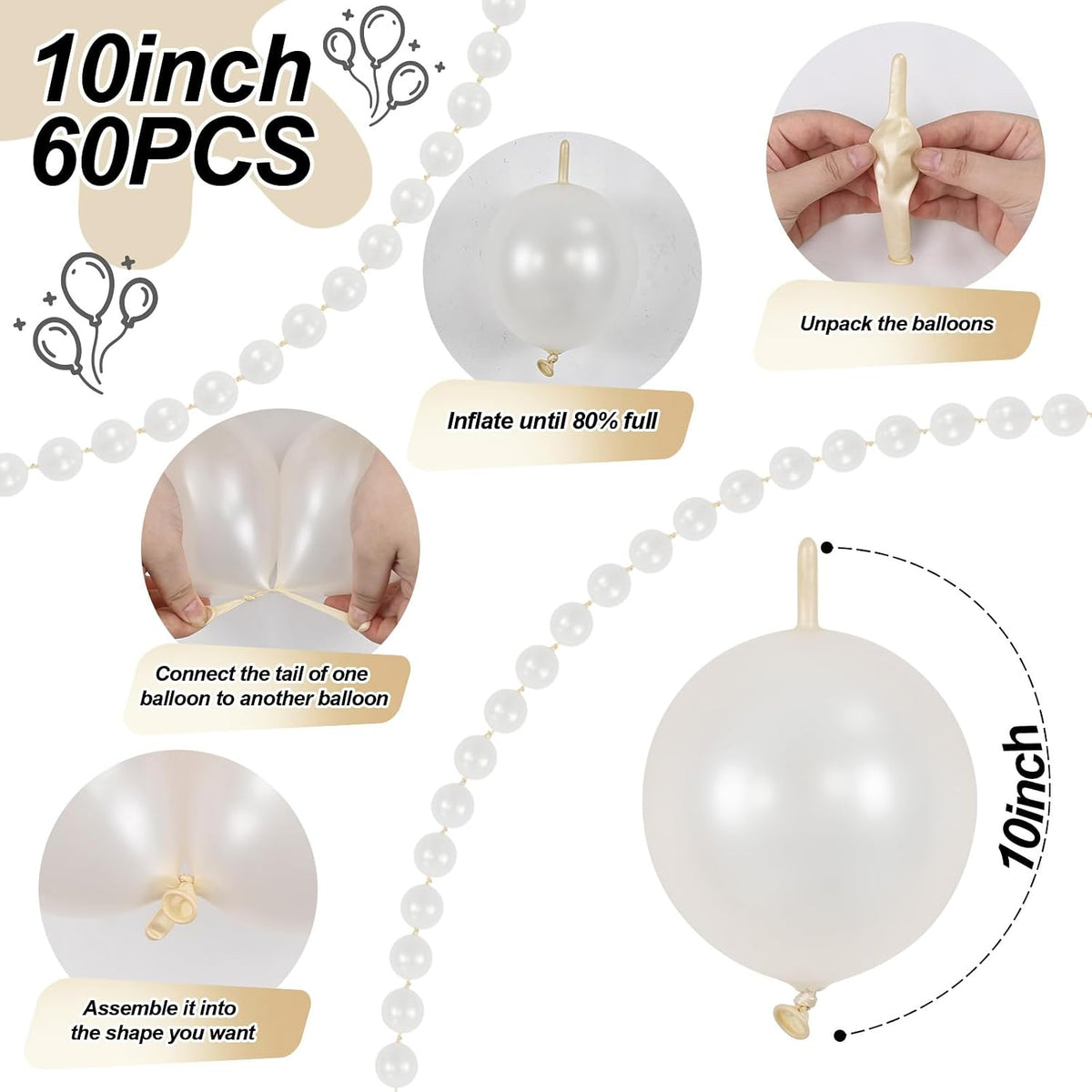 Pearl White Linking Balloons for Wedding Bride Shower Mermaid Party - Pearl White / 10 inch - image 2