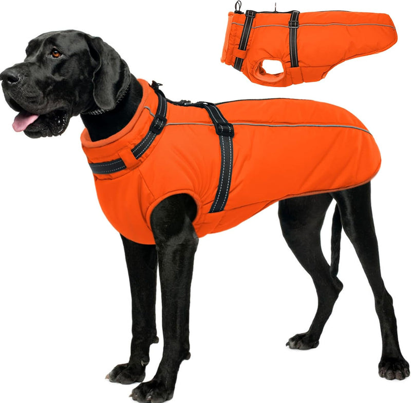 Dog Coat for Large Dogs Waterproof Dog Jacket with Harness Built in – Essentials for Dogs - XXX-Large / Orange