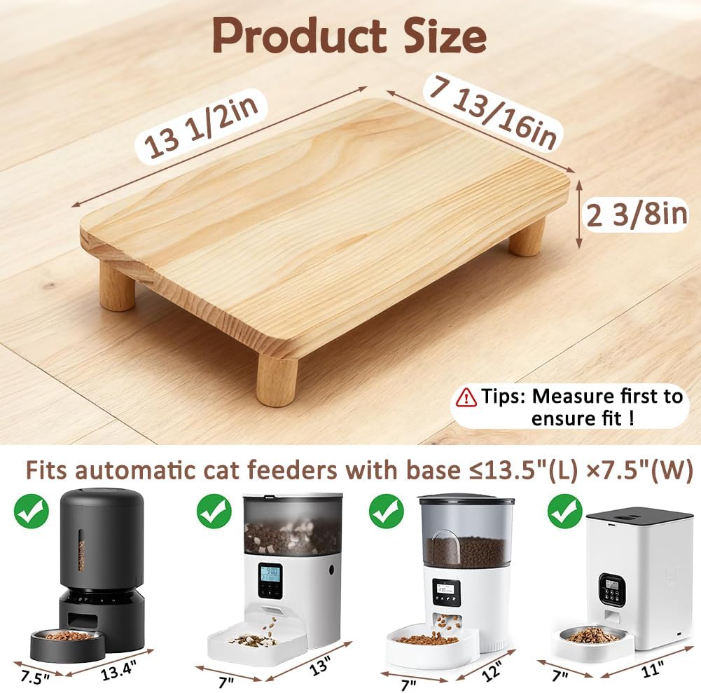 SZEE Cat Food Stand, Elevated Cat Feeder Stand for Automatic Feeder & Bowls – Essentials for Cats - Pine Wood / Standard ( 13.5" × 7.8“ × 2.5” ) - image 3