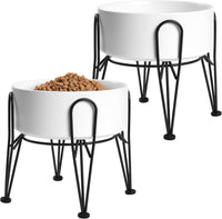 Elevated Dog Bowls, Ceramic Raised Dog Bowl Set with Anti-Slip and Non-Tip Metal Stand, 2 Pack Pet - White / 7.6 Cups | 2 Pack | For Large Dogs