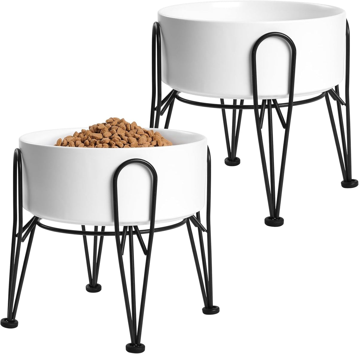 Elevated Dog Bowls, Ceramic Raised Dog Bowl Set with Anti-Slip and Non-Tip Metal Stand, 2 Pack Pet - White / 7.6 Cups | 2 Pack | For Large Dogs
