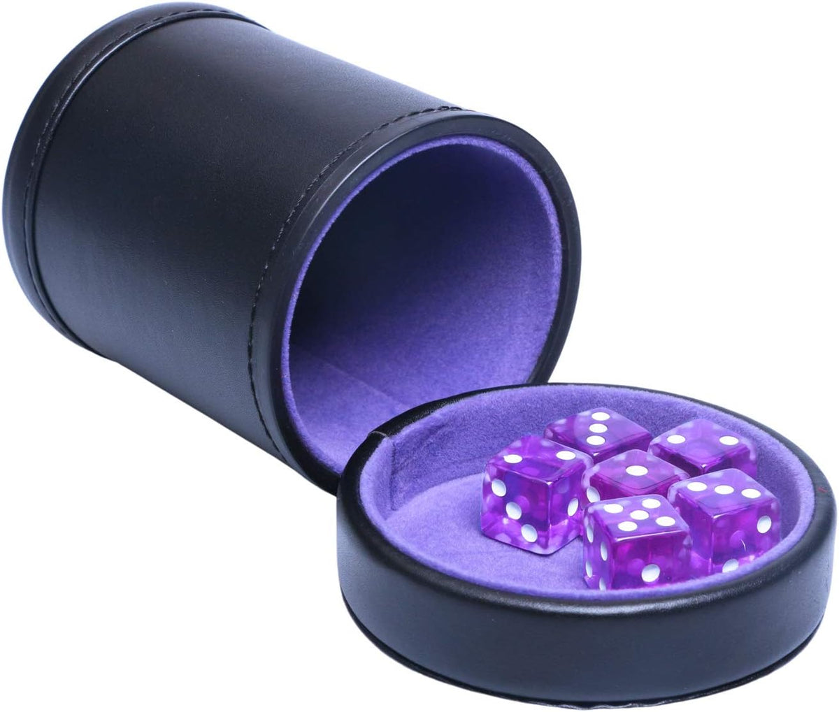 Leatherette Dice Cup with Lid Includes 6 Dices - Purple