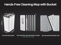 JOYMOOP Mop and Bucket with Wringer Set, White Flat Squeeze Mop Bucket Set for Floor Cleaning, Wet Dry Mops for Walls, Wall Cleaner with Long Handle, Hardwood Floor Mop-5 Microfiber Cloths