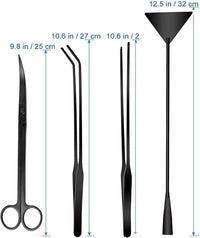 Aquarium Scissor Tweezers Spatula Tool - 4 in 1 Stainless Steel Aquatic Plants Aquascaping Tools Set for Fish Starter Kits & Aquariums Tank(Black)