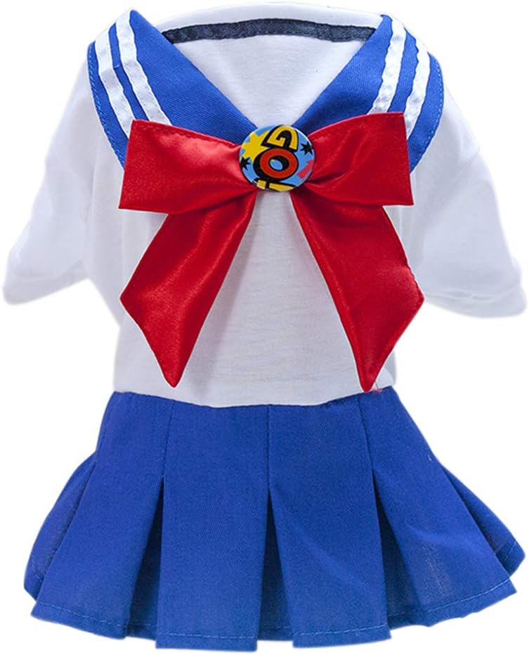Tangpan blue cotton dog skirt costume with bow-knot and pleated hem