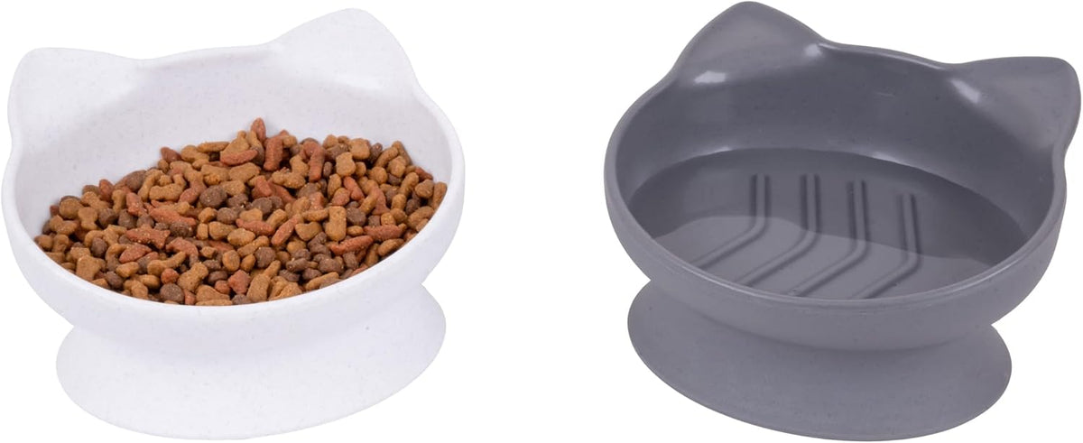 Kitty City Elevated Cat Bowls - White & Gray / Large - Slow Eat