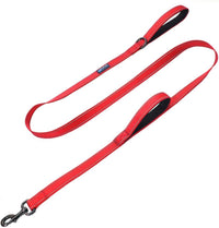 Max and Neo Double Handle Traffic Dog Leash, Reflective - 4 FT / Red