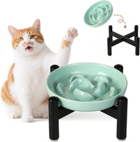 Ceramic Slow Feeder Cat Bowl - Green Raised (Metal) / 3.9"H Raised (Metal)