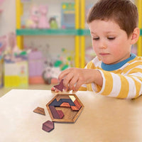 KINGOU Wooden Hexagon Tangram Brain Teaser Puzzle – Fun for Kids & Family - image 3