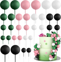 ASTARON 32 Pcs Foam Balls Cake Topper Decorations for Party Cake - Pink Green Black