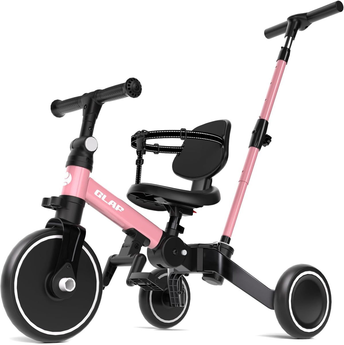 Glaf white toddler tricycle with parent push handle - view 3