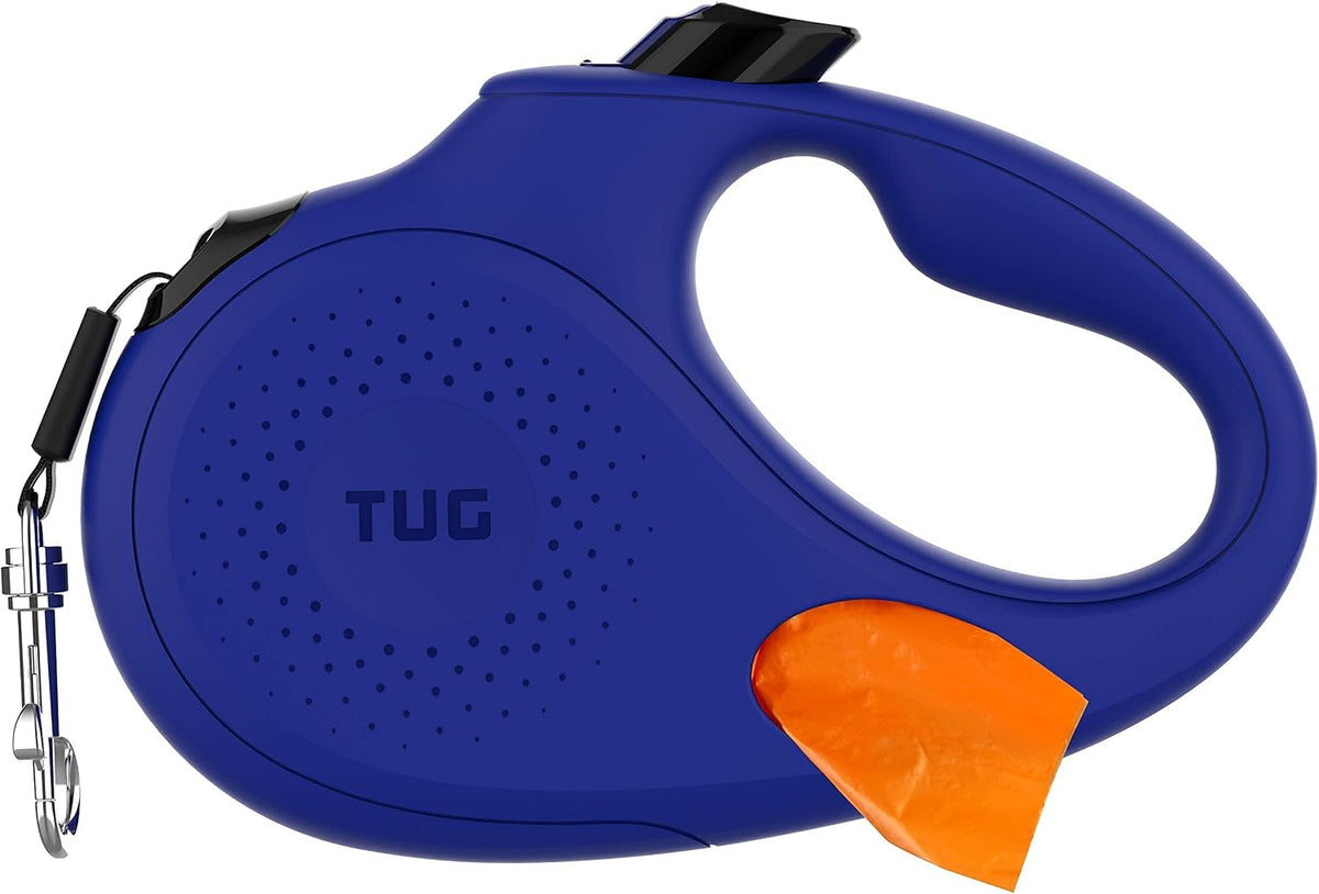 TUG Oval 360° Tangle-Free Retractable Dog Leash with Integrated Waste - Blue / Small