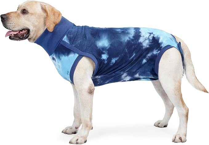 Breathable Dog Recovery Suit for Medium Large Dogs Onesie Tie Dye Pjs for Abdominal Wounds,Shedding, Prevent Licking S Blue2