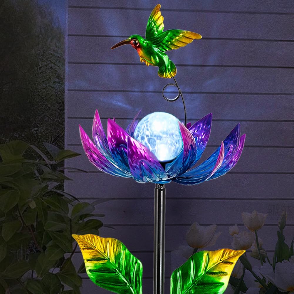 sunnylight solar wind spinner with purple petals and cracked glass ball - view 4