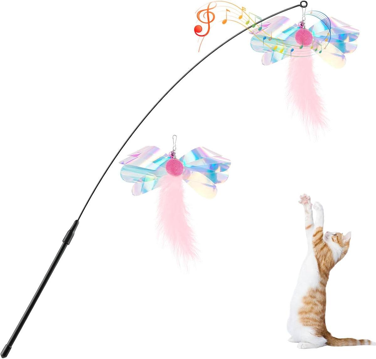 Pawaboo Cat Feather Wand Interactive Toy - Pink Butterfly