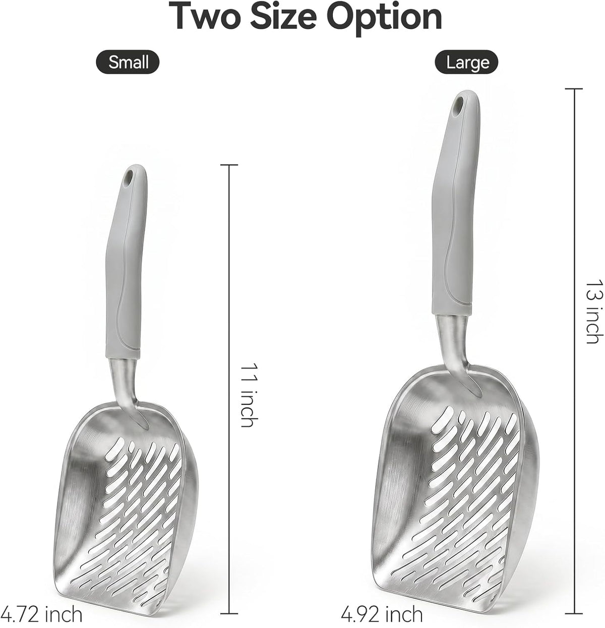 Cat Litter Scoop, Kitty Metal Scooper with Long Handle – Daily Care for Cats - Medium / Gray - image 3