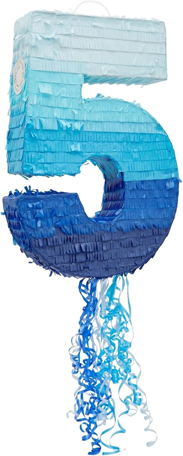 BLUE PANDA Pull String Pinata Number 5, Ombre Blue - Number 5 - image 4
