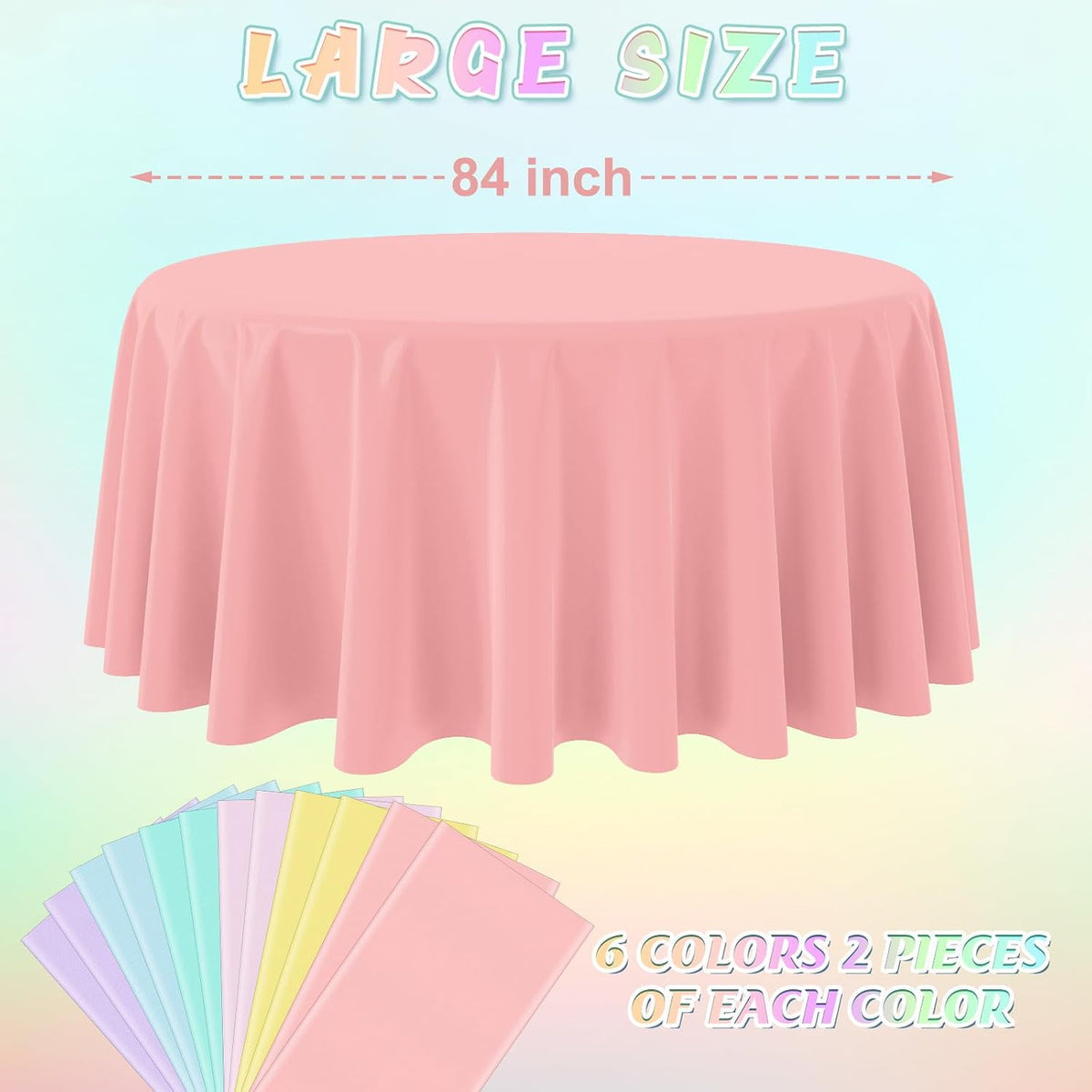 4Pcs Pastel Tablecloths, Mix Color Plastic Tablecloth Disposable Rectangle Table Covers for Baby - Pastel Round / 12pcs - image 2