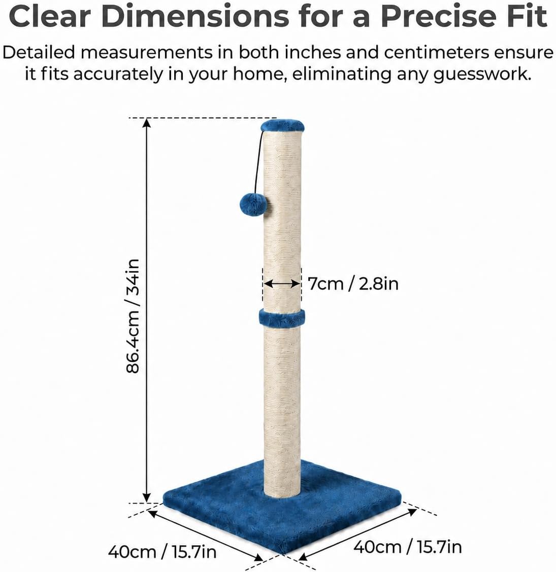 Dimaka Tall Cat Scratching Post Tree Scratcher with Sisal Rope - Blue / 34 inches for Large Cats - image 2