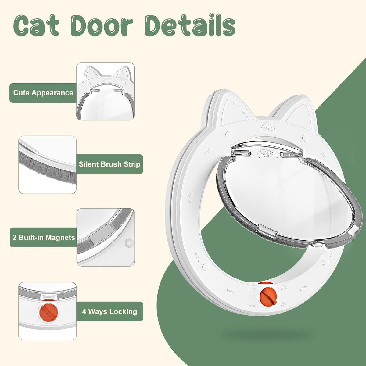 Cat Door with 4-Way Lock, Cat Door for Exterior Door with Magnetic Flap, Weatherproof Pet Door - image 3