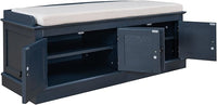 Storage Bench with 4 Doors and Adjustable Shelves, Shoe Bench with Removable Cushion for Living Room, Entryway 42.7" L x 16" W x 17.4" H (Antique Navy)