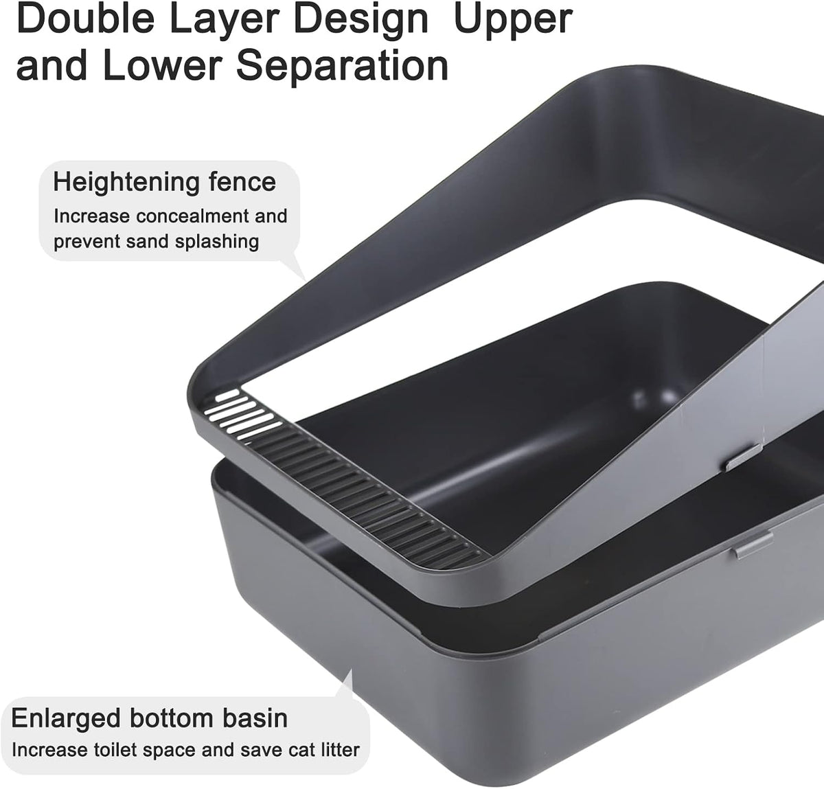 Open Cat Litter Box:Odor Reducing Anti Splash Design – Daily Care for Cats - Dark Grey Small - image 4