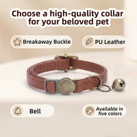 THAIN Leather Cat Collar with Bell Breakaway, Adjustable - Brown - image 3