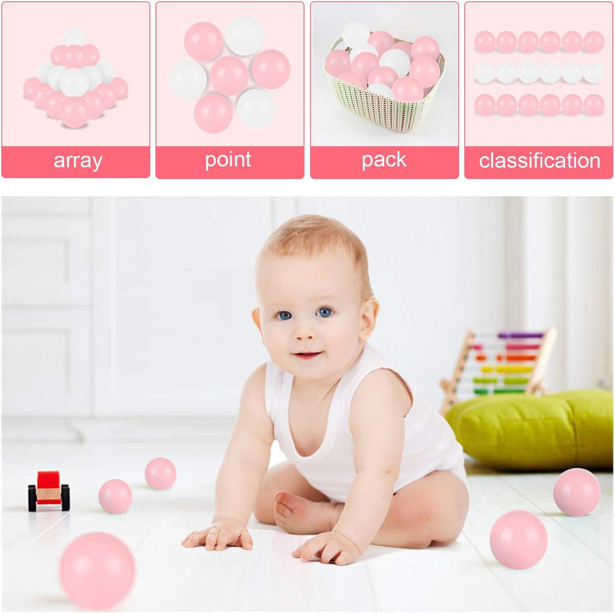 TRENDBOX Ball Pit Balls Plastic Balls for Ball Pit Pool Playpen - Pink & White / 100 pcs (Pack of 2) - image 4