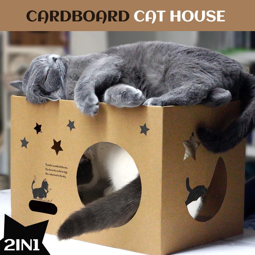 ARGOPET Cat Cardboard House with 2 PCS Scratching Pads – Essentials for Cats - Wood-Star - image 3