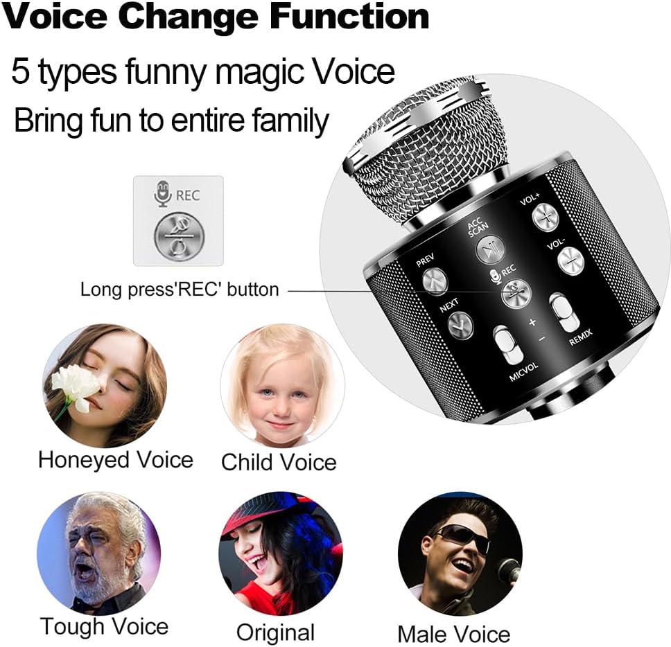 Microphone for Kids, Voice Changing Karaoke Micorphones Boys Girls Gifts for Kids Party Singing - Black - image 3