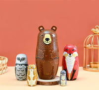 Kakeah 5 piece wooden nesting dolls set with brown bear, fox, owl, rabbit and raccoon - view 6