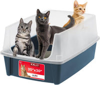 IRIS USA XX-Large High Sided Cat Litter Box, Scatter Shield - XXL / Navy