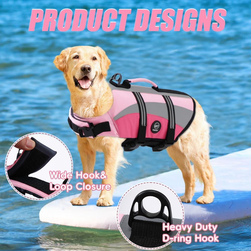 EMUST Dog Life Jacket, High Visibility Dog Life Vests with 2 Rescue Handles – Essentials for Dogs - XXL / NewPink - image 3