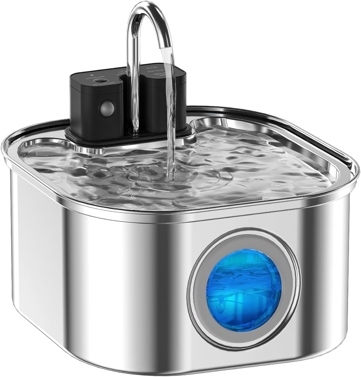 Cat Water Fountain Wireless, Stainless Steel-Rechargeable - Fountain + 1 filter+ 1Sponge
