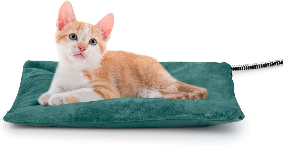 Outdoor Cat Heating Pad, 15.7" x 11.8", 30W, Grey – Essentials for Cats - Green / 15.7"L x 11.8"W