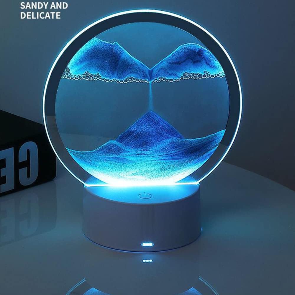 rysnwsu Moving Sand Art Picture Round Glass 3D Deep Sea Sandscape - Black / Button-Control - image 2