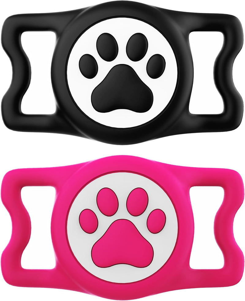 Waterproof Airtag Dog Collar Holder for Apple Air Tag - 2 Pack Black&Rose
