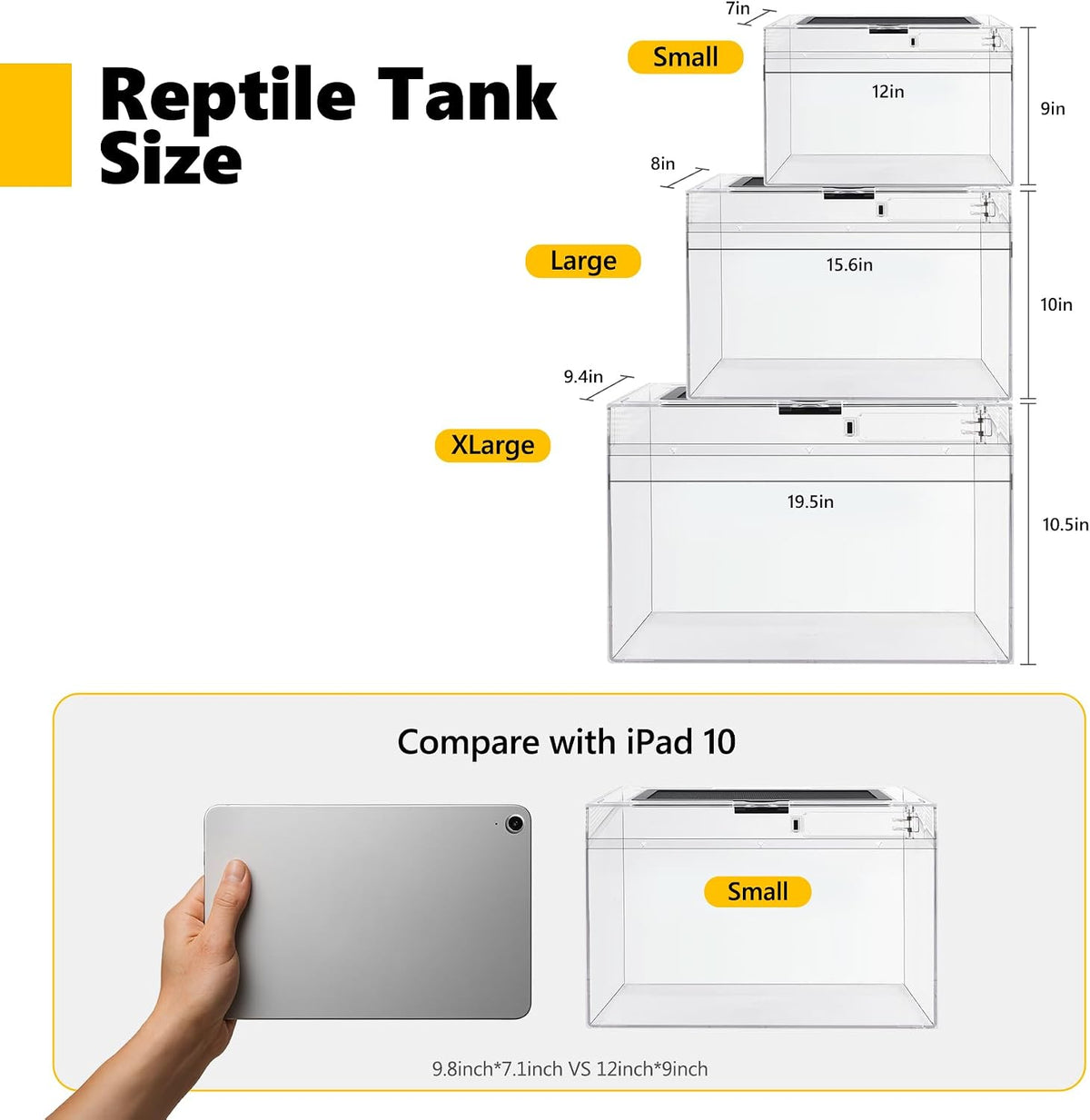 HELIME Reptile Tank 7 Piece Starter Kit with Escape Proof Locking Lid - Small(12x7x9IN) - image 2