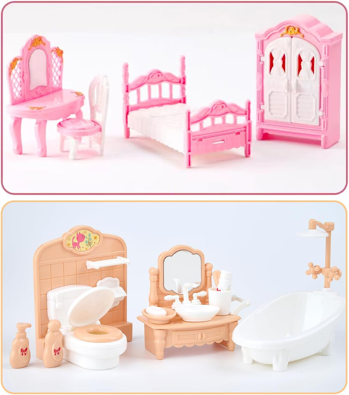Thildani 35-piece pink and white dollhouse furniture set for bedroom, bathroom, living room and kitc - view 15