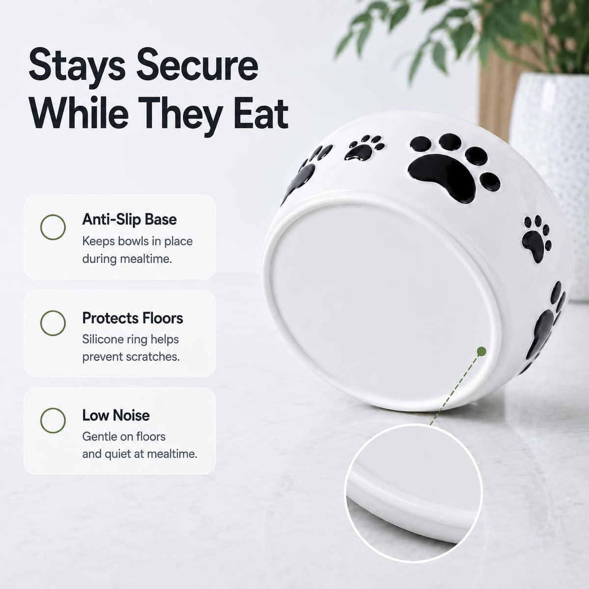 Ceramic Dog Bowls Set, 6.5''×2.5'', with Anti-Slip Rings - 5 in - image 3