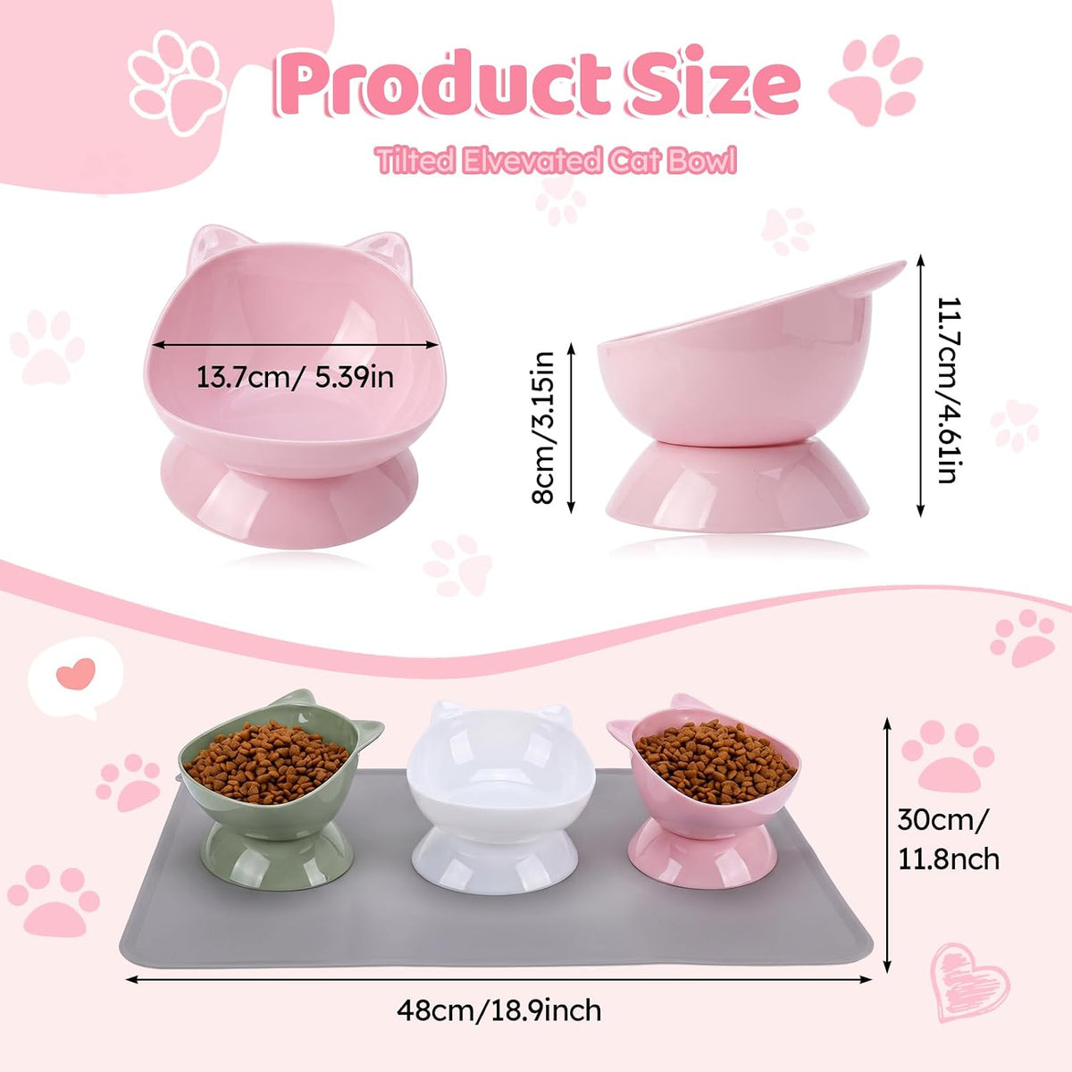3 Pcs Raised Cat Bowl 15° Elevated Cat Food Bowl Tilted Cats Bowls - Pink,Green,White - image 2