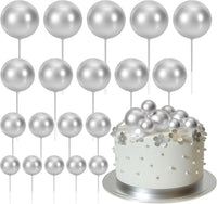 ASTARON 20 Pcs Gold Balls Cake Topper Decorations for Birthday Cake - Silver