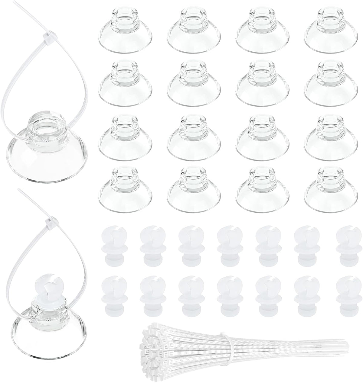 Pawfly 20 Pack Aquarium Suction Cups with Clips and Adjustable Zip - 30 Pack