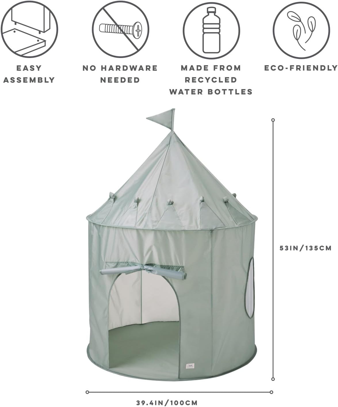 3 Sprouts Kids Play Tent for Ages 3 to 10 - Solid Green - image 3