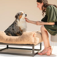 FUZI Luxury Aesthetic Dog Bed with Extra Cover for Medium Dogs, Washable Pet Couch, Pet Bed with Sides, Non-Slip Bottom, Soft & Durable Calming Bed, Faux Rabbit Fur, Medium 31.75x23.6x9.5 Light Brown