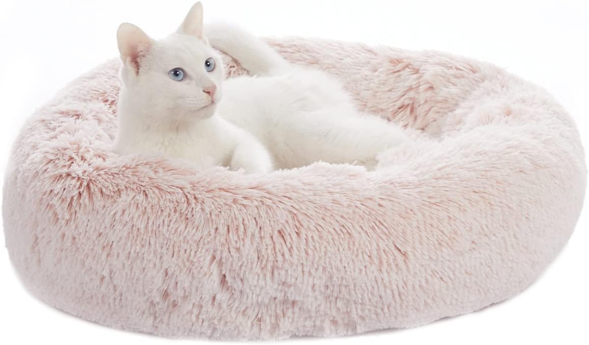 Calming Fluffy Donut Dog Bed for Large Dogs, 36" Round - 23.0"L x 23.0"W x 7.0"Th / Pink