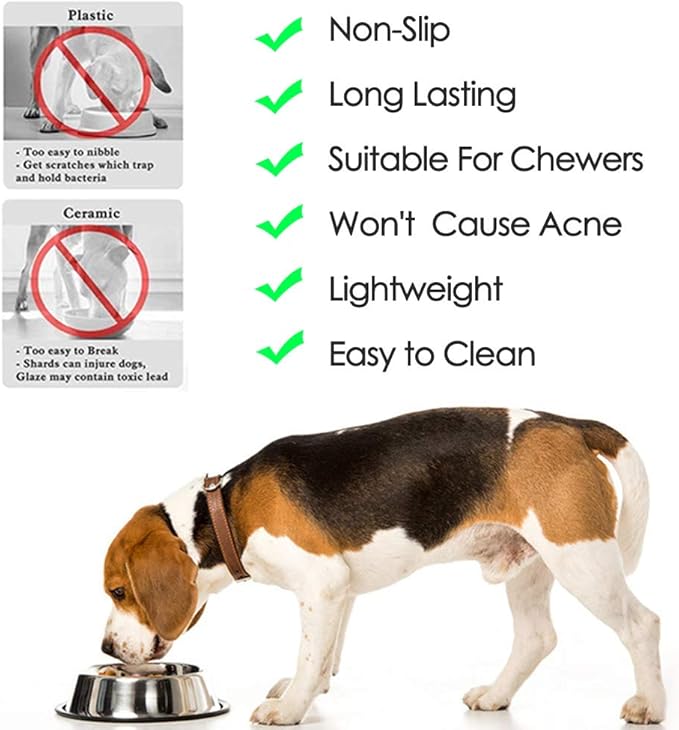 Stainless Steel Dog Bowls, 6 Cup/48oz Cat Bowl Water and Food with Rubber Base, Pet Bowls for Large Dogs and Pets, 2Pack