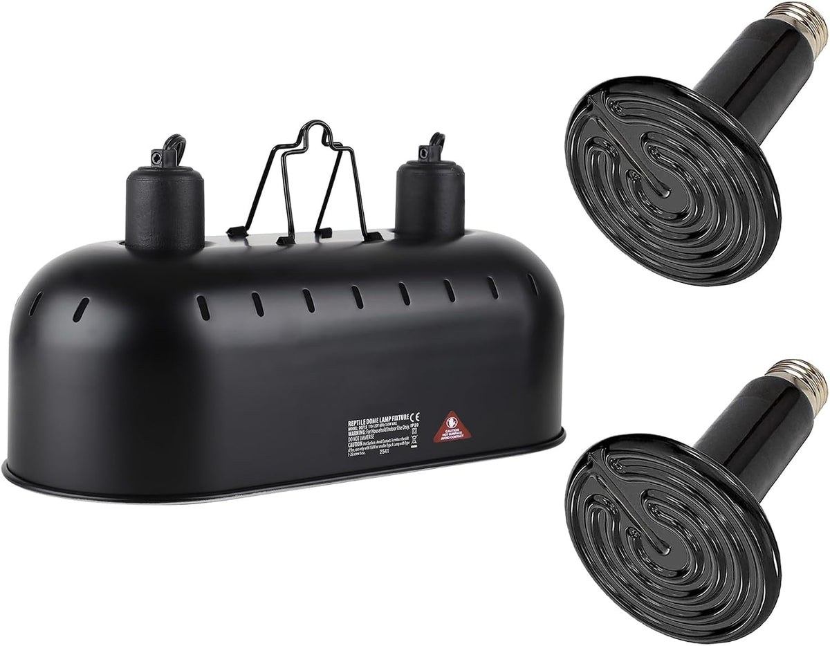 15inch Dual Reptile Light Fixture Dual Reptile Heat Lamp – Essentials for Reptiles And Amphibians - 15inch with 2PCS 150W ceramic heat emitter